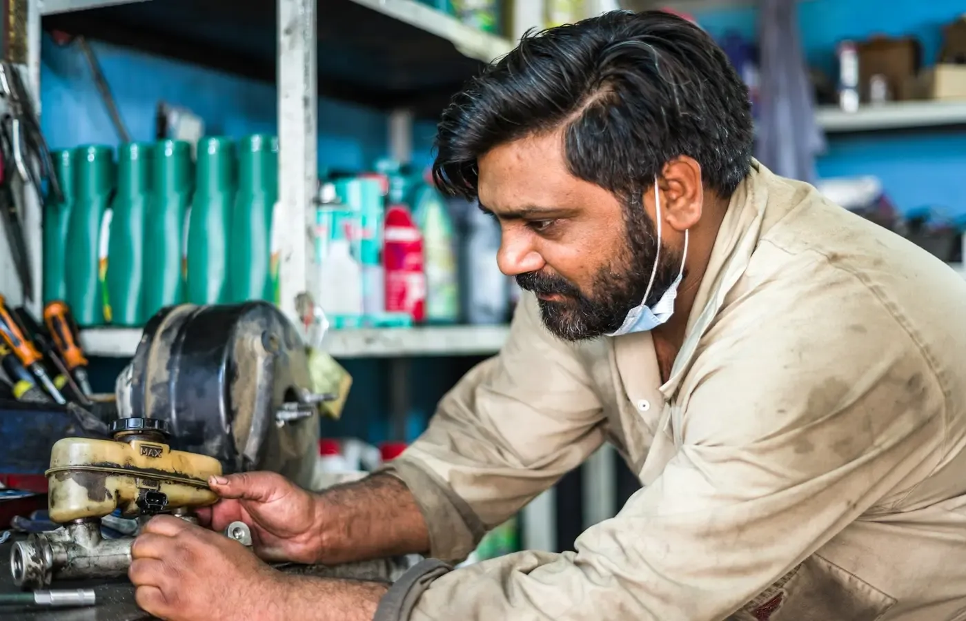 Technician repairing a washing machine