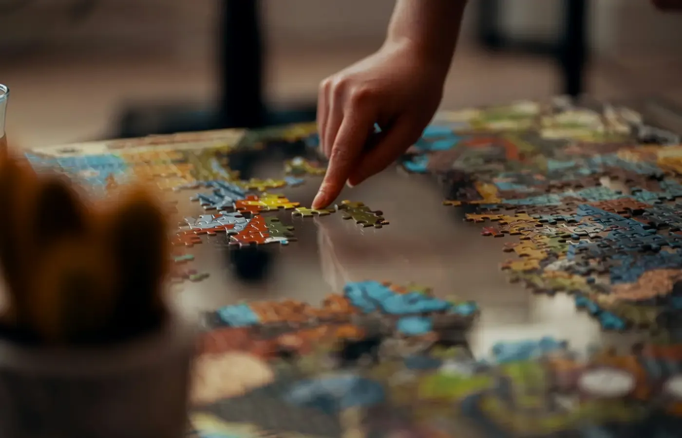 Family doing a puzzle at home