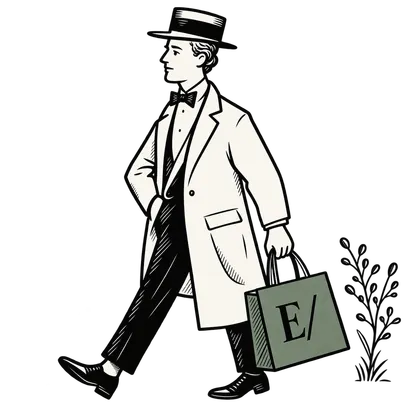 A collector reading beside an E/CONSUMER shopping bag
