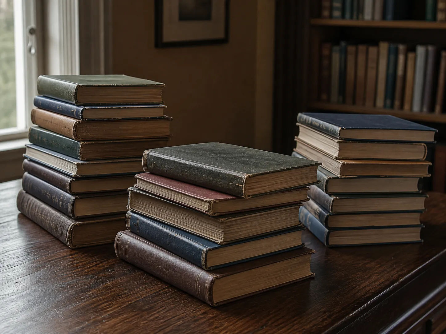 A thoughtful reader surrounded by a carefully chosen stack of books